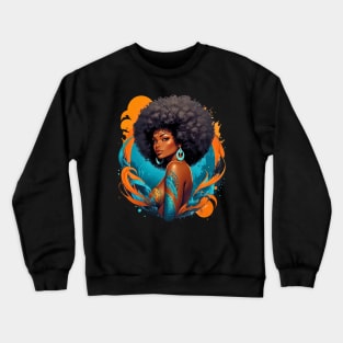 Black Woman Retro vintage psychedelic 80s disco tattoo design Crewneck Sweatshirt